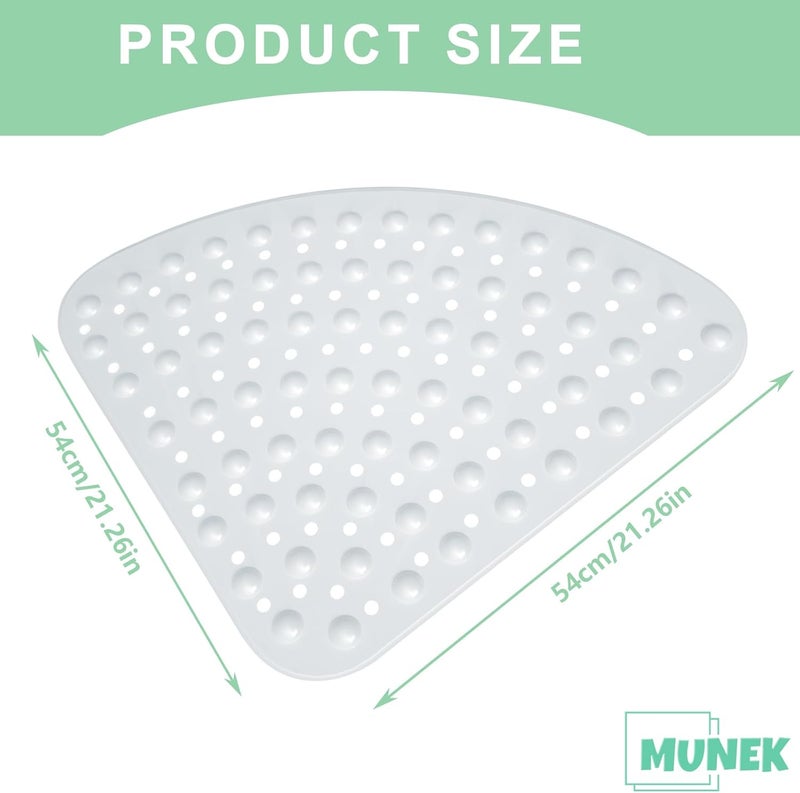 MUNEK Corner Shower Mat Non Slip,21 * 21 Inches,Curved for Shower or Tub, Safety Mat with Drain Hole,Corner Shower Mats for Inside Shower,Machine Washable(White) - Image 2